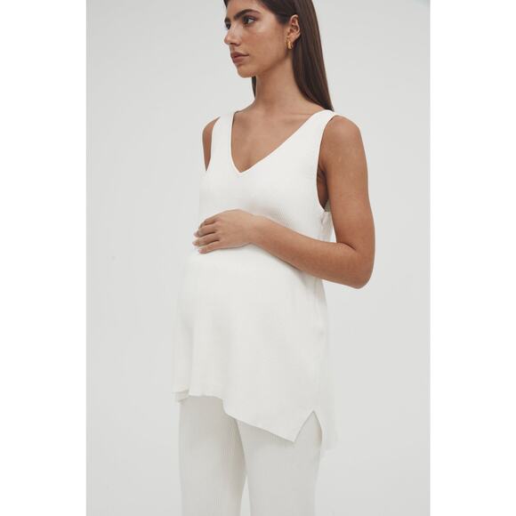 Legoe Heritage Maternity Knit Tank WMNS 1 White V-Neck Ribbed Side Zip Stretchy - Picture 2 of 10